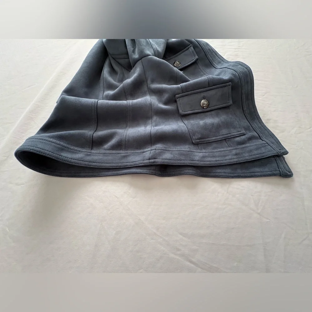 NWOT-Carmen Marc Valvo Faux Suede Women's Slate Blue Pocket Jacket - Picture 8 of 13